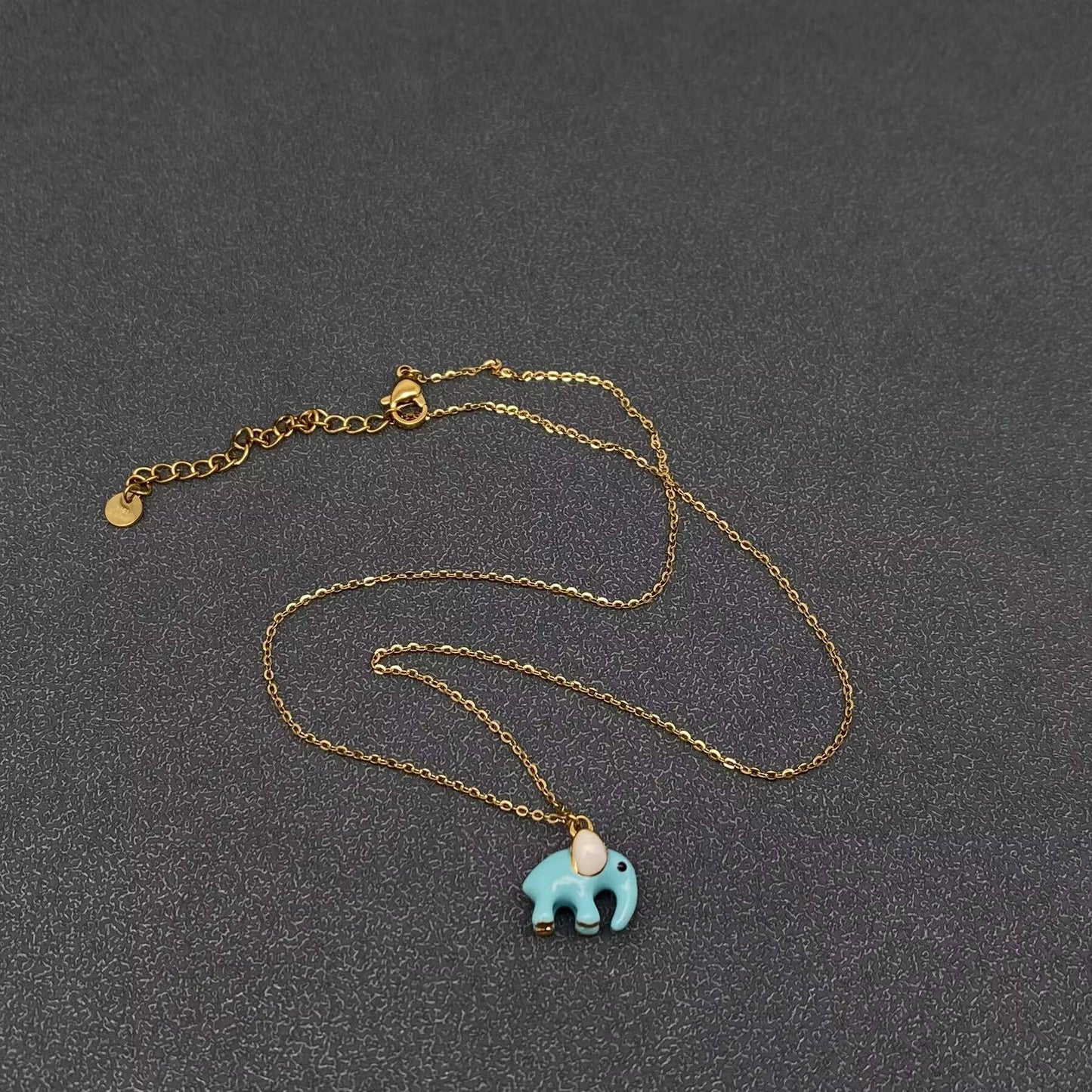 Mio Queena - Cute Blue Enamel Elephant 18K Golden S.Steel Neclace - FGS