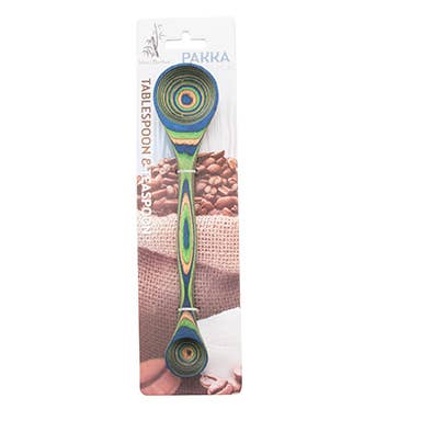 Island Bamboo - 9" Peacock Pakka Double Measuring Spoon - Carded