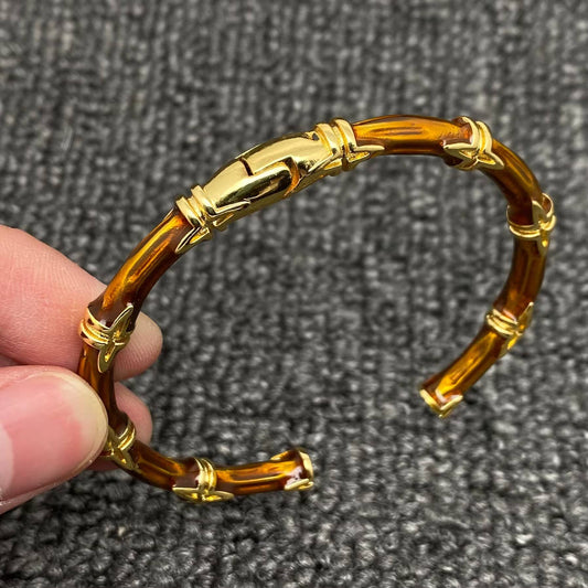 Mio Queena - Vintage Brown Enamel 18K Gold Plated Opening Cuff Bangle