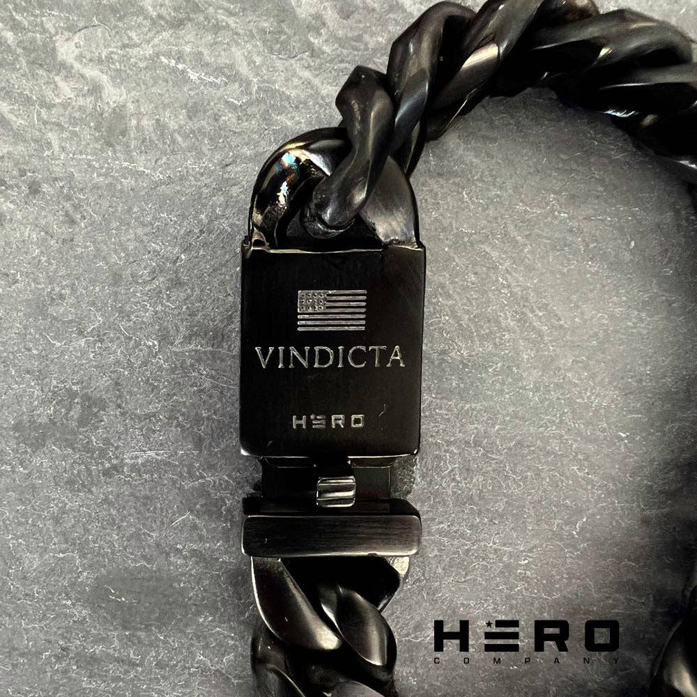 The Hero  Company- VINDICTA VENGEANCE - Wrath & Justice Cuban Link Black Bracelet : Helps Pair Veterans With A Service Dog or Shelter Dog -Faire: Medium - Wrist Size 8"- 8 1/2"