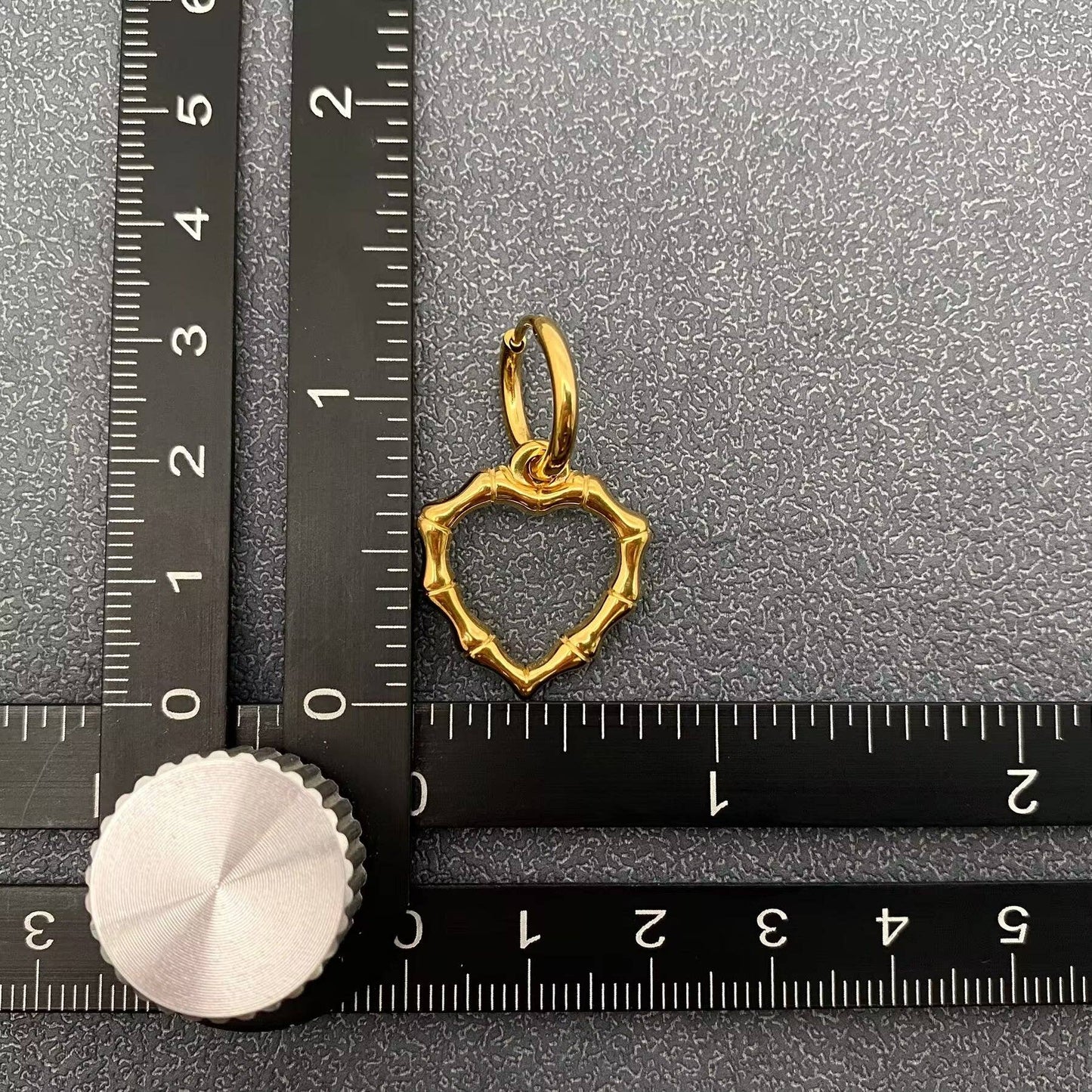 Mio Queena - Hollow Bamboo Heart 18K Golden SS Huggie Earrings - FGS