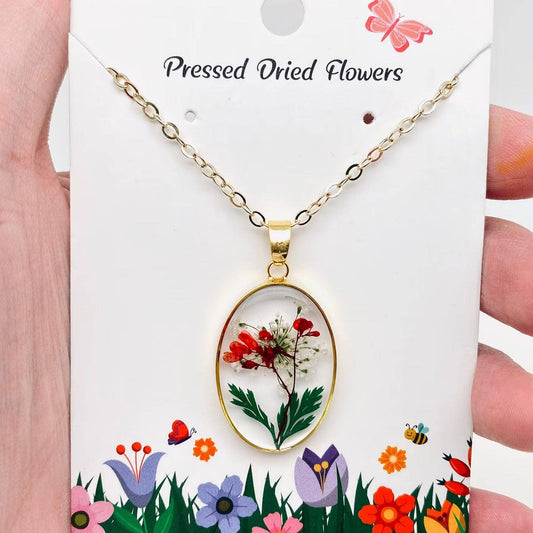 Mio Queena - Pressed Dried Flowers Oval Pendant Necklace - PDF: B