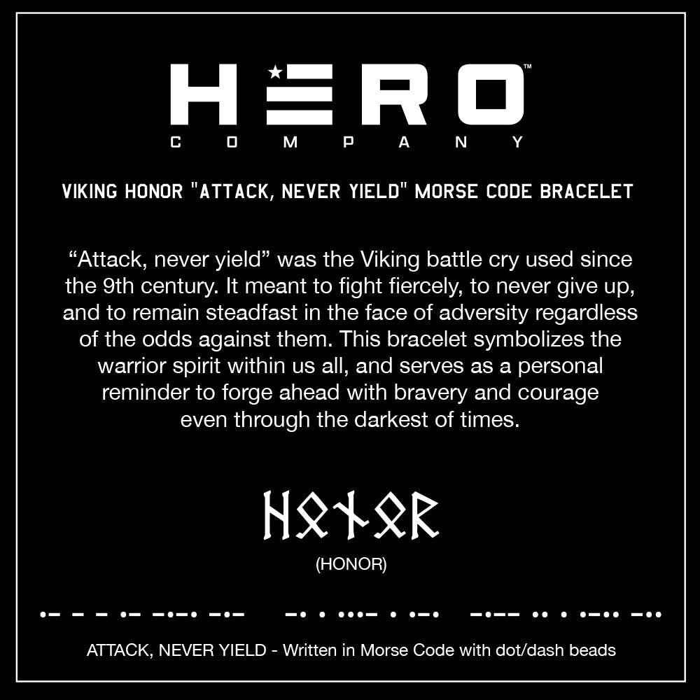 The Hero Company - The Hero Company - Viking  'Attack, Never Yield' Morse Code Leather Bracelet: Helps Pair Veterans With A Service Dog Or Shelter Dog- Faire