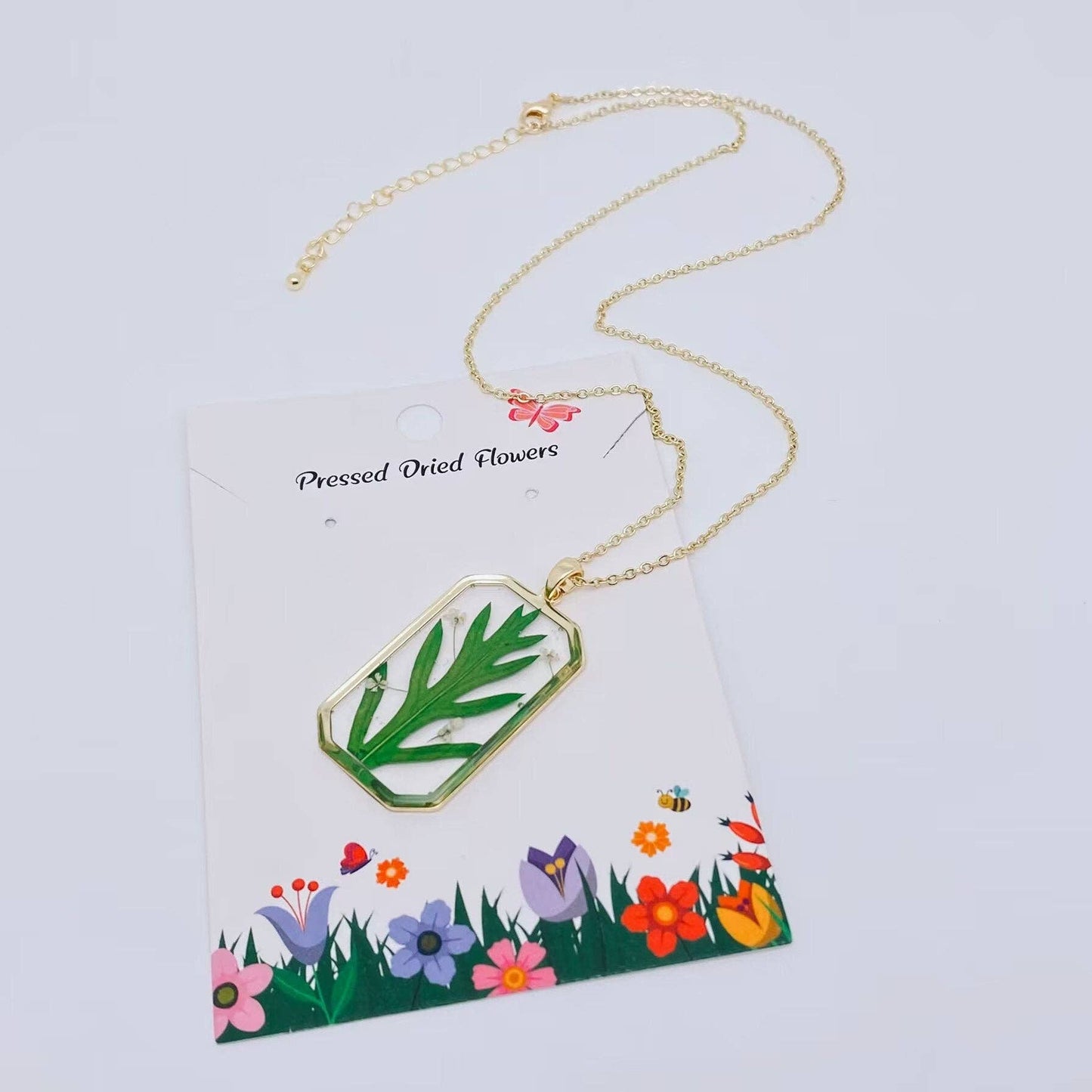 Mio Queena - Fern Leaf Pressed Dried Plant Pendant Necklace - PDF