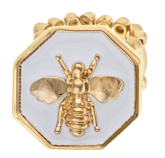 Fornash - Enamel Bumblebee Stretch Ring: White