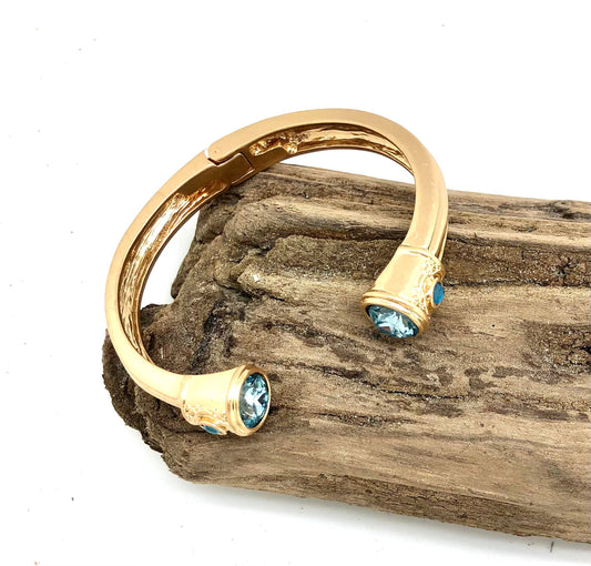 Rant & Rave Classic - Bracelet Cuff w/Spring with Bezel Blue Sky Glass 7-8”