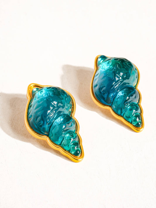 Flânerie by MAIQ - Yvon 18K Gold Vintage Shell Stud: Green
