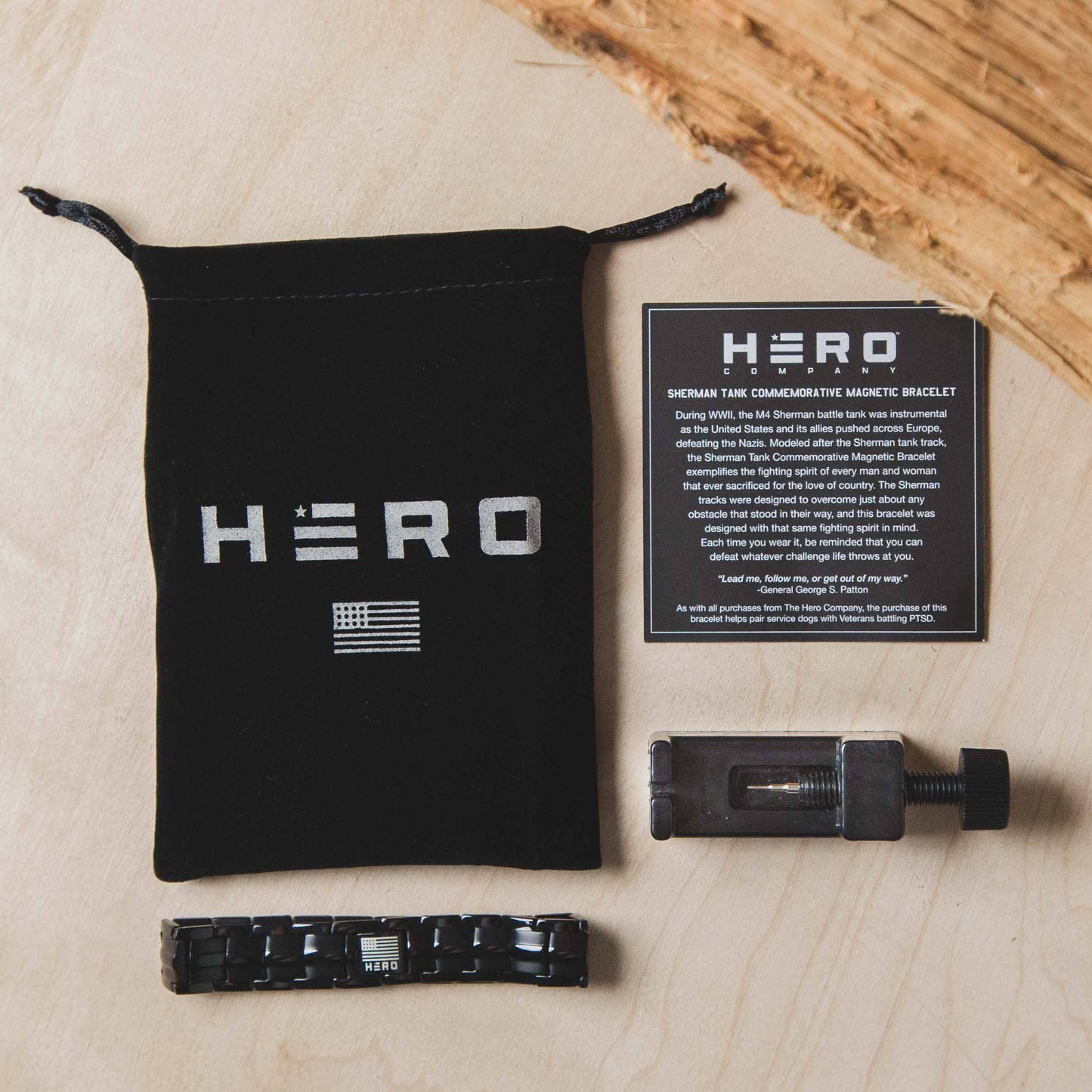 The Hero Company- Sherman Tank Track Titanium Magnetic Bracelet : Helps Pair Veterans With A Service Dog Or Shelter Dog- Faire