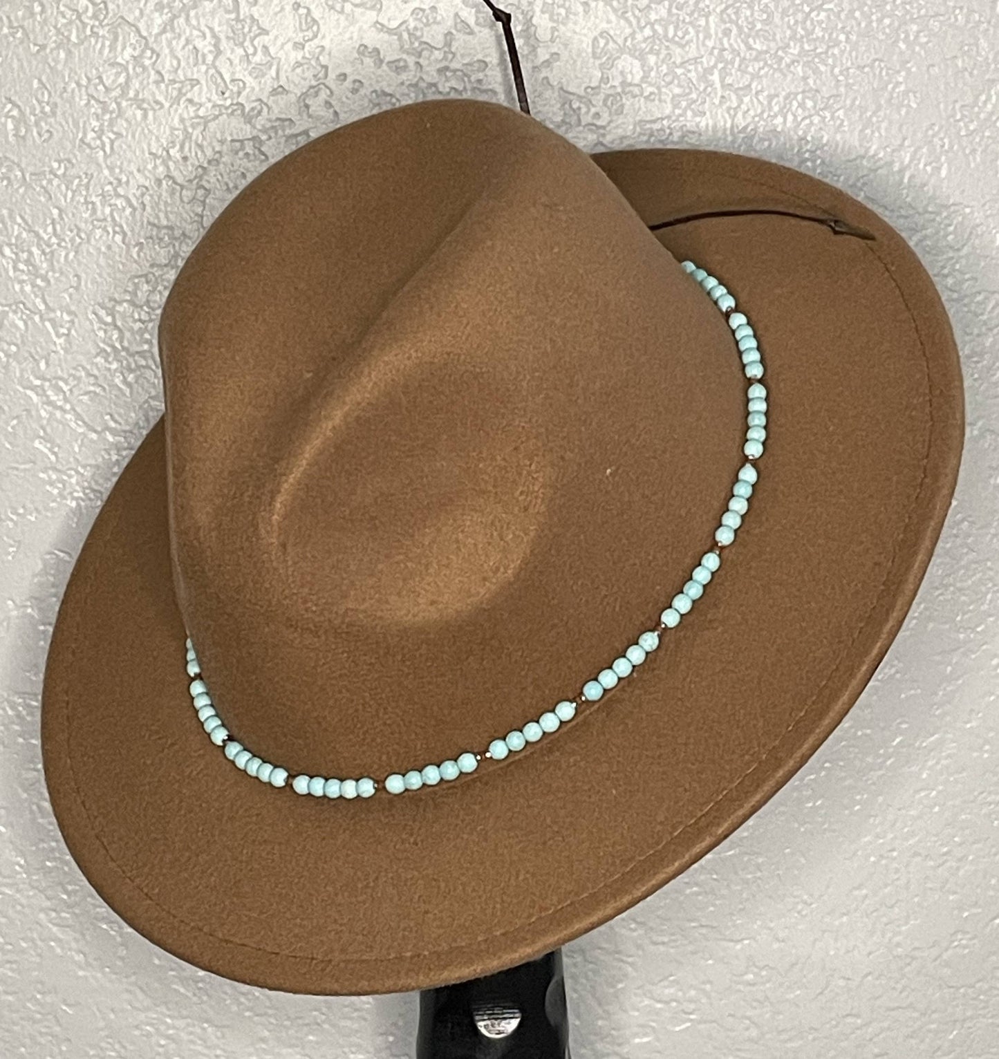 Hand-beaded Hat Band 53r Light Magnesite Turquoise