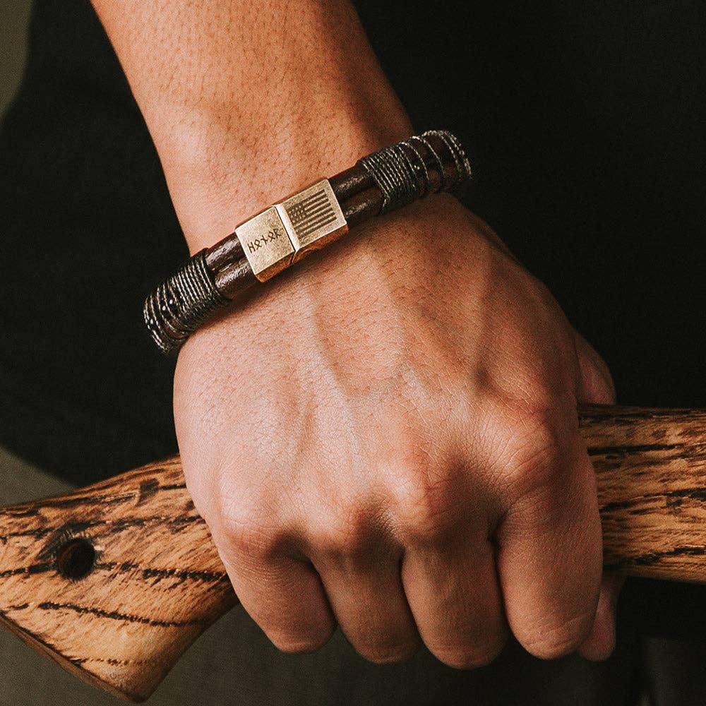The Hero Company - The Hero Company - Viking  'Attack, Never Yield' Morse Code Leather Bracelet: Helps Pair Veterans With A Service Dog Or Shelter Dog- Faire