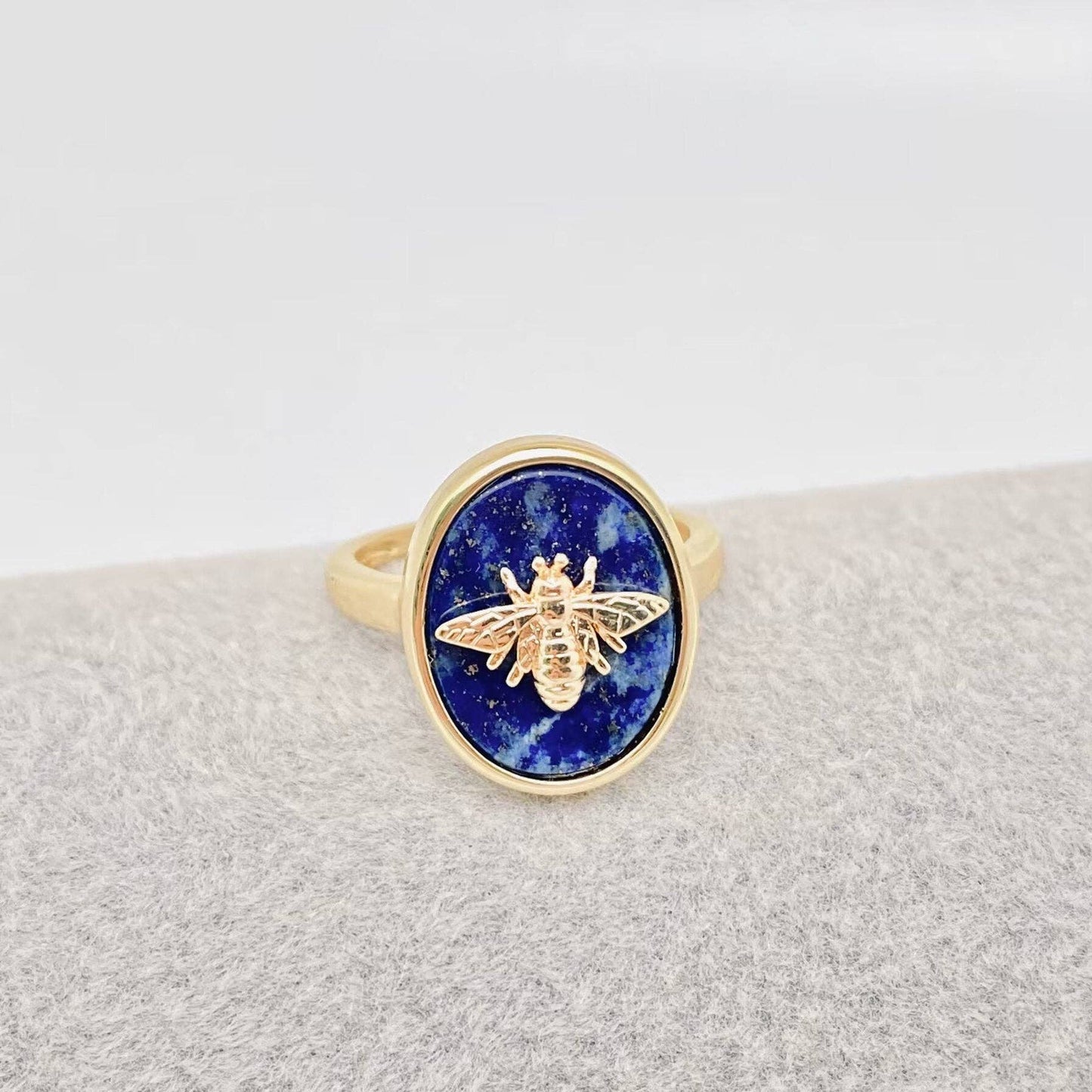 Natural Stone Golden Bee Opening Adjustable Ring - CS: Malachite