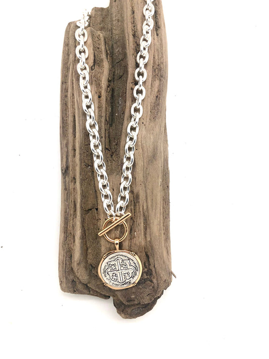 Rant & Rave Classic - Necklace Alloy Plated Silver LInk Chain w/Cross Charm 18”
