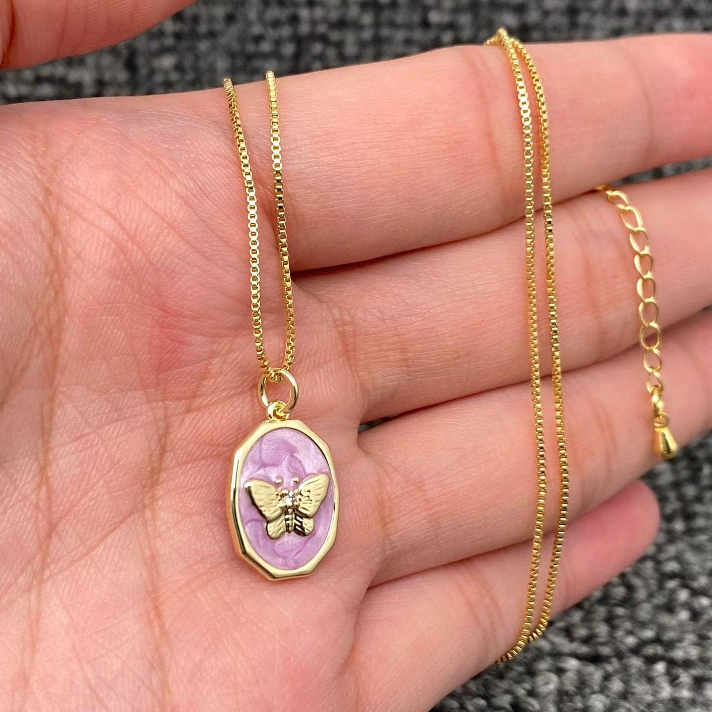 Mio Queena - Purple Enamel 18K Gold Plated Butterfly Charm Necklace