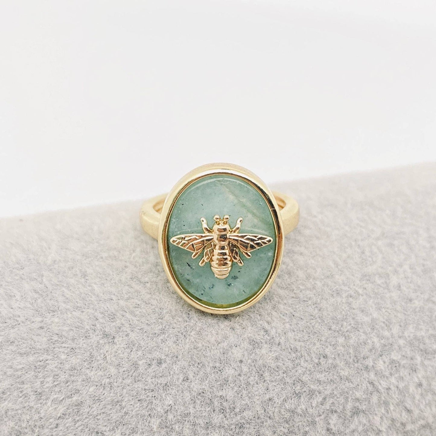 Natural Stone Golden Bee Opening Adjustable Ring - CS: Anemousite