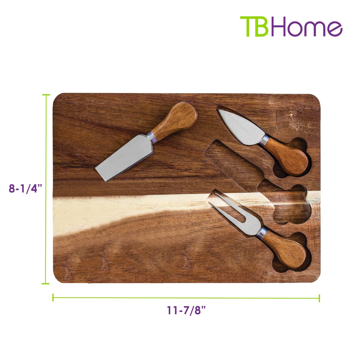 TB Home 4-Pc. Acacia Wood Cheese Board & Cheese Tool Set