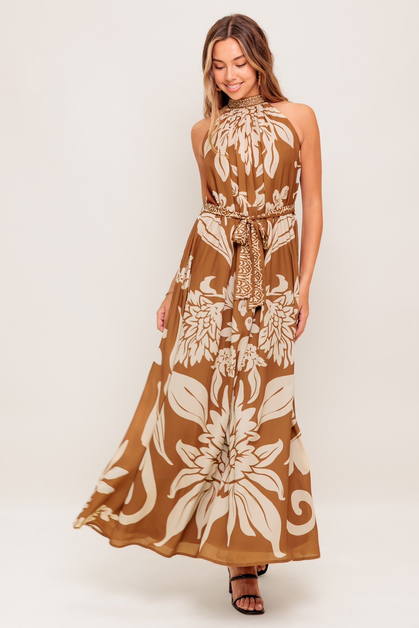 HAVANA HALO BROWN WOVEN ANKLE DRESS