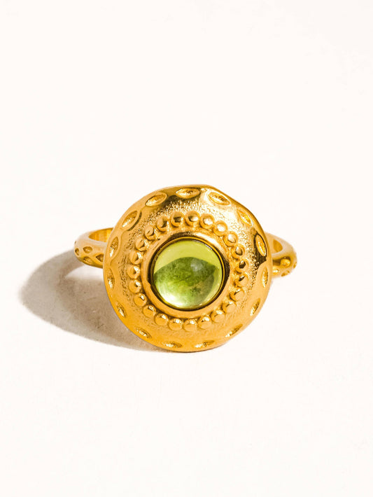 Flânerie by MAIQ - Malin 18K Gold Non-Tarnish Round Stone Ring: Green