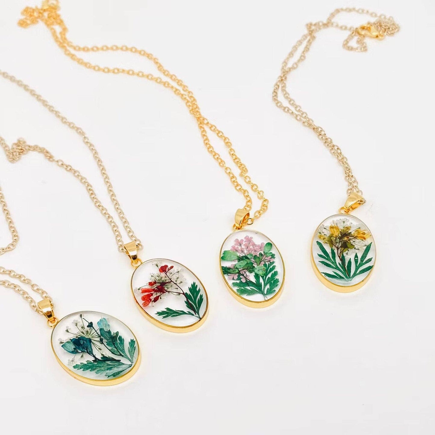 Mio Queena - Pressed Dried Flowers Oval Pendant Necklace - PDF: E