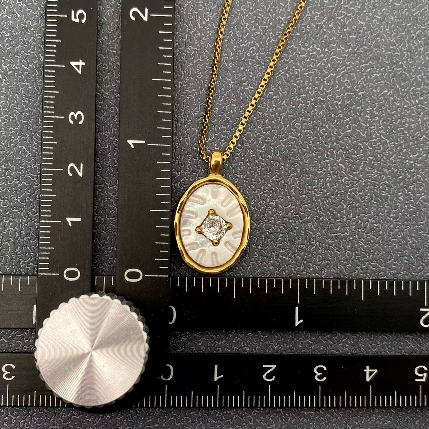 Mio Queena - Inlaid CZ & Shell 18K Golden SS Oval charm Necklace - FGS