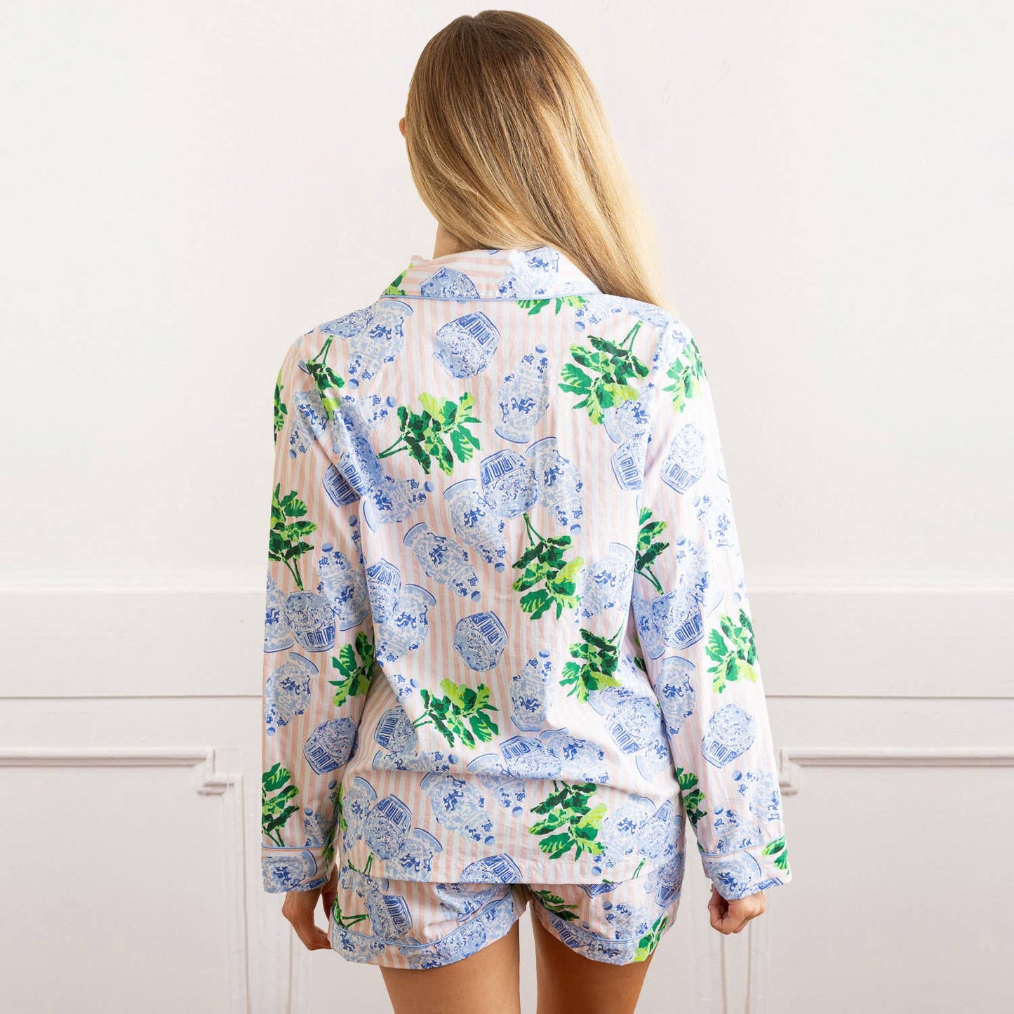 8 Oak Lane - Ginger Fig Stripe PJ Set with Shorts & Long Sleeve Top: L/XL