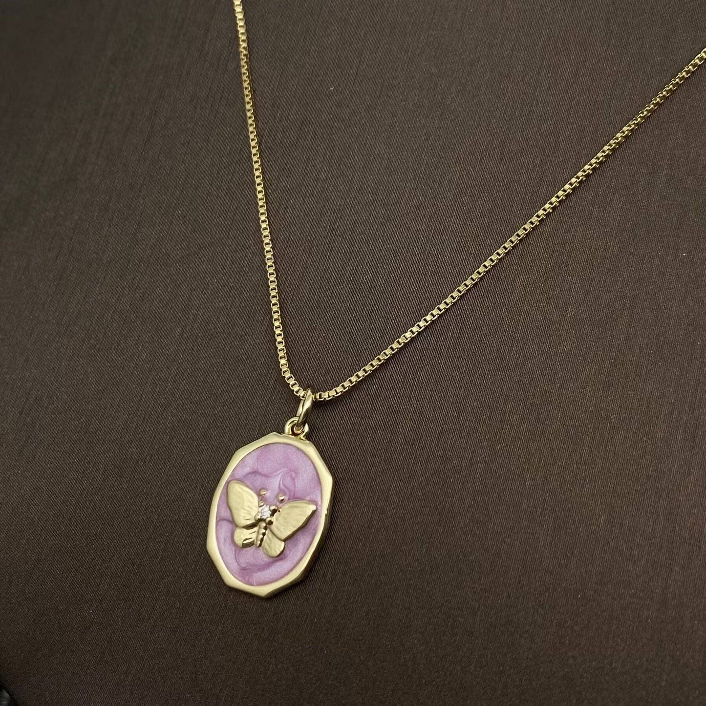 Mio Queena - Purple Enamel 18K Gold Plated Butterfly Charm Necklace