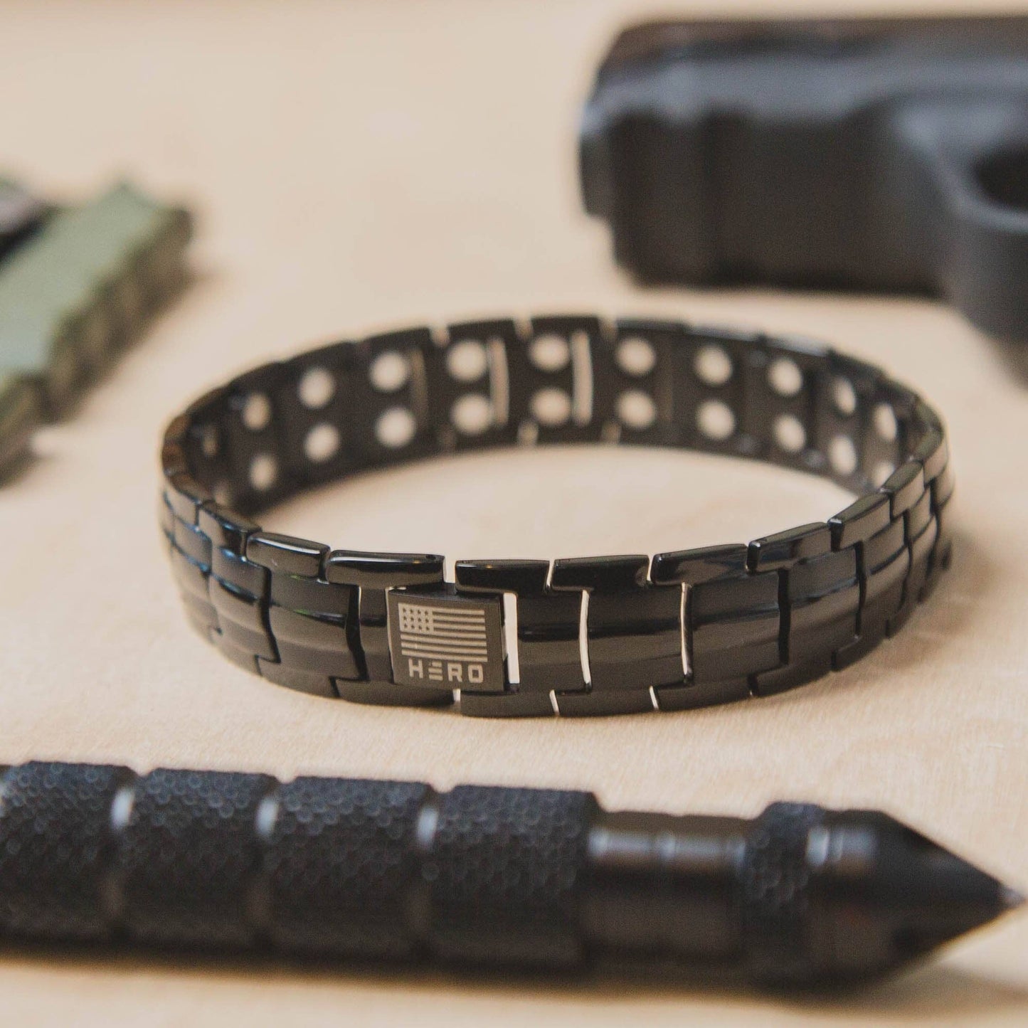 The Hero Company- Sherman Tank Track Titanium Magnetic Bracelet : Helps Pair Veterans With A Service Dog Or Shelter Dog- Faire