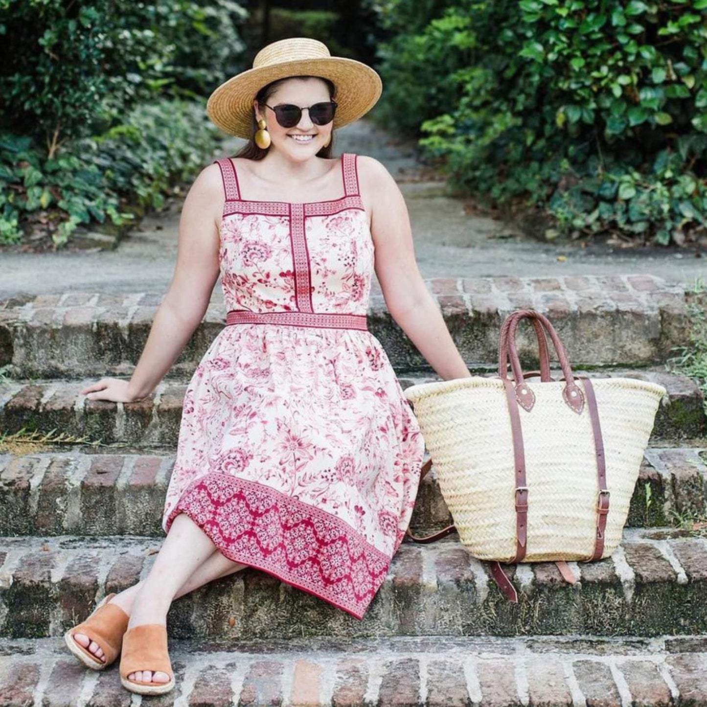 Market basket STRAW BAG Handmade with leather, French Market: Caramel