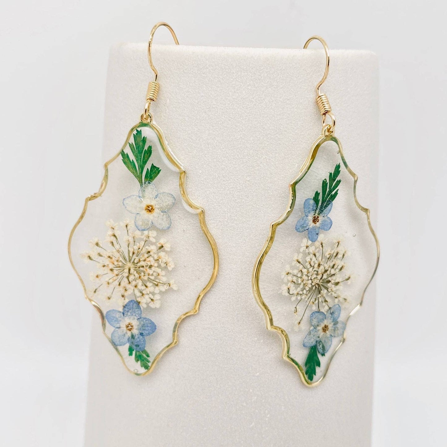 Geometric Pressed Plant Dried Flower Dangle Earrings - PDF