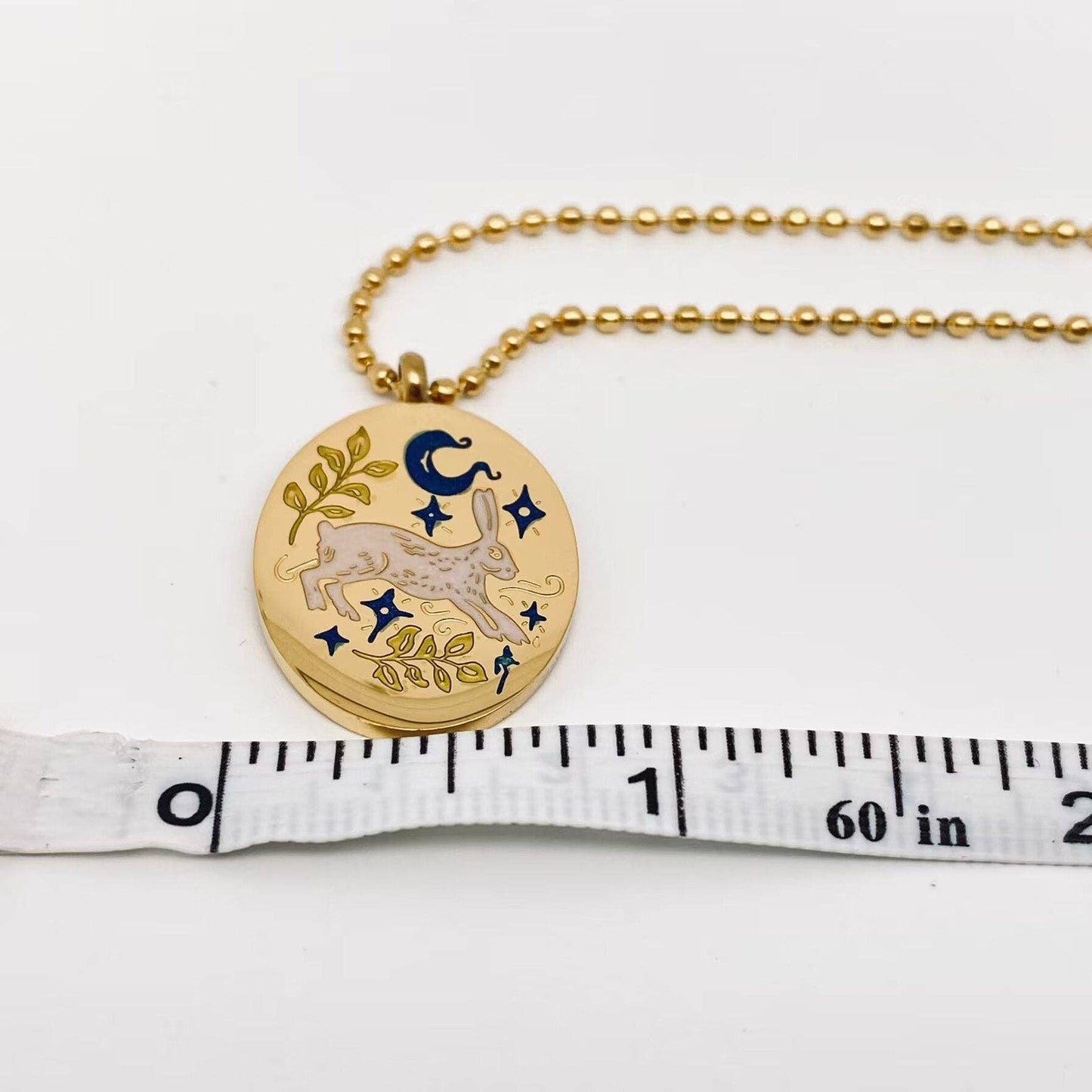 Mio Queena - Painted Enamel Rabbit Oval 18K Gold Plated Necklace - FGS