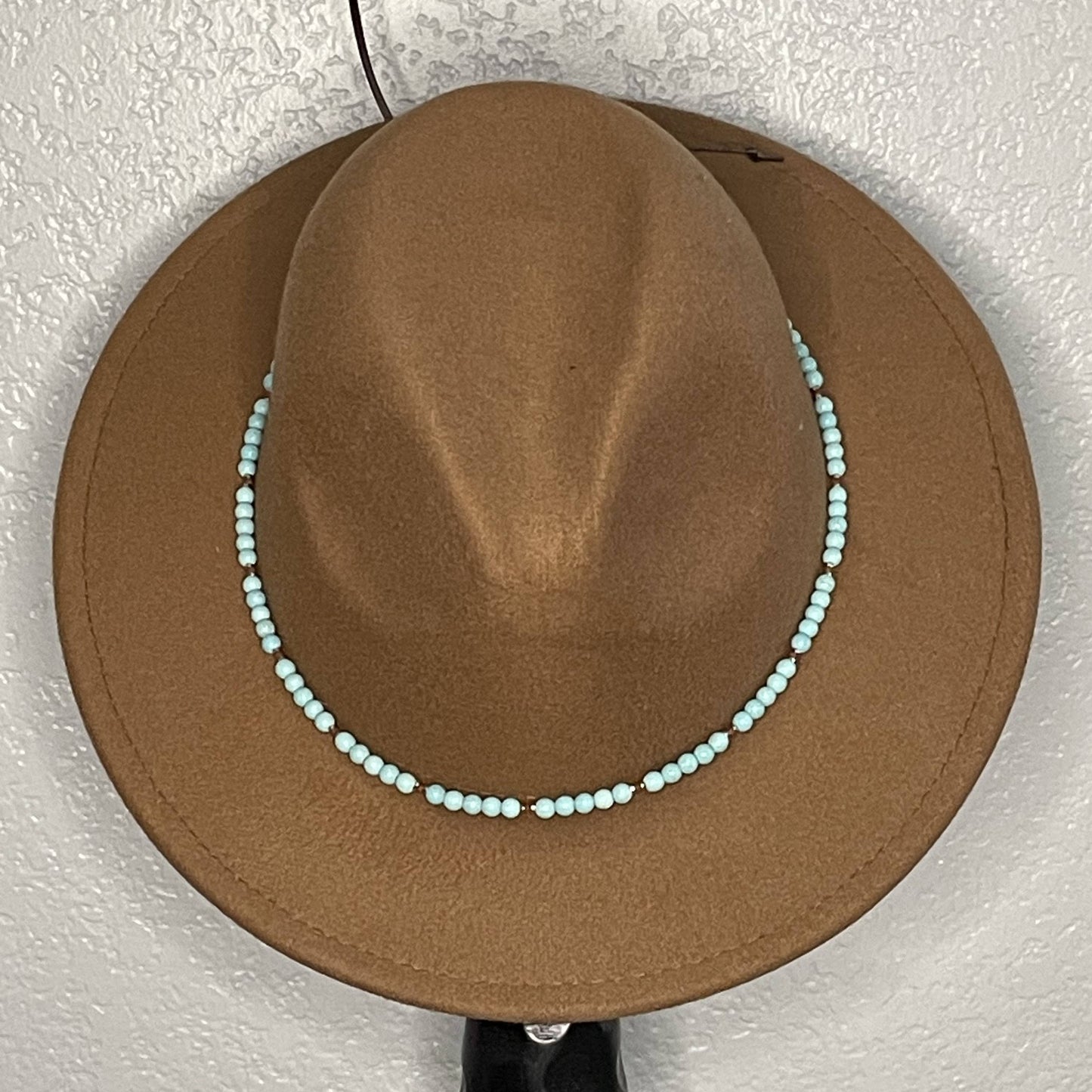 Hand-beaded Hat Band 53r Light Magnesite Turquoise