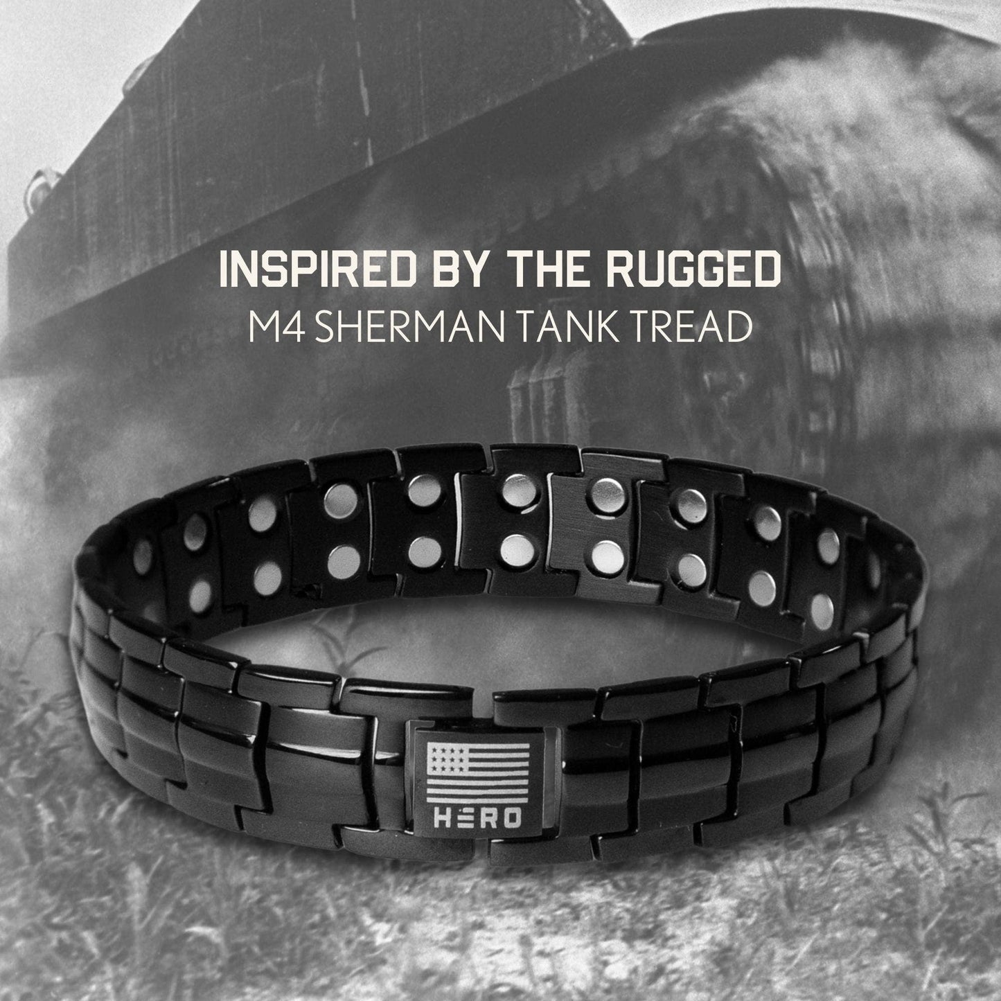 The Hero Company- Sherman Tank Track Titanium Magnetic Bracelet : Helps Pair Veterans With A Service Dog Or Shelter Dog- Faire