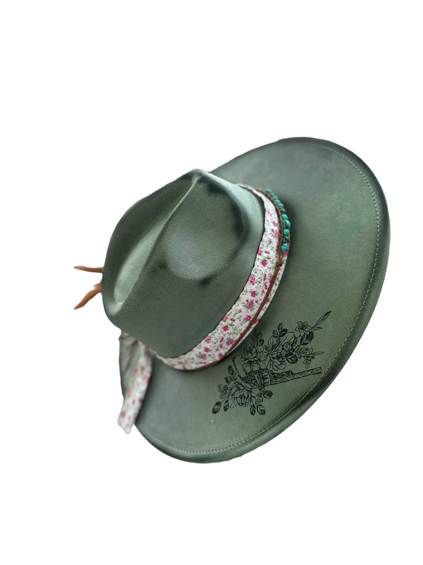 Floral Revolver Burnt Hat Rancher Cowboy: Sage