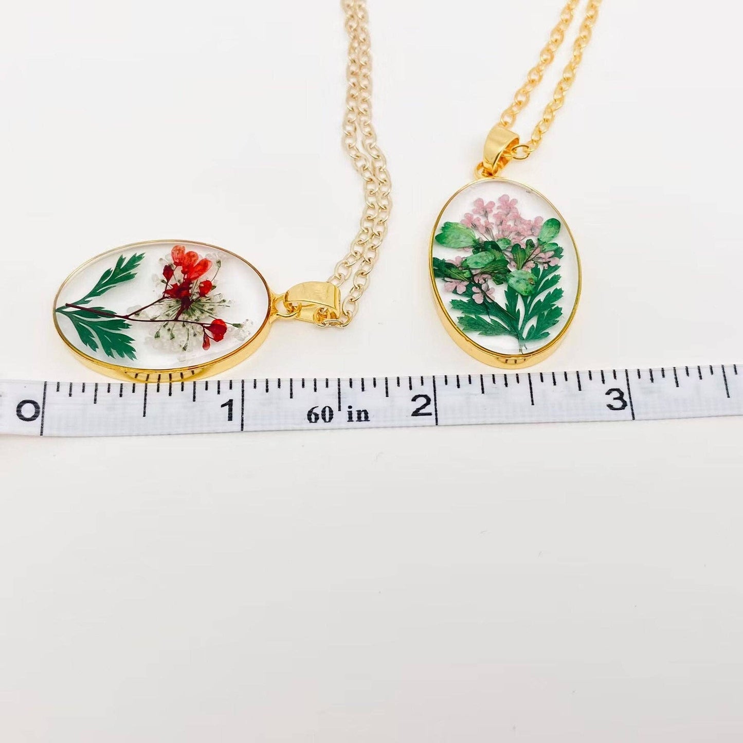 Mio Queena - Pressed Dried Flowers Oval Pendant Necklace - PDF: B