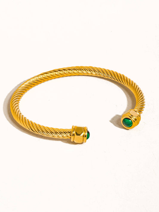 Flânerie by MAIQ - Vail 18K Gold Non-Tarnish Stone Braided Bangle: Green