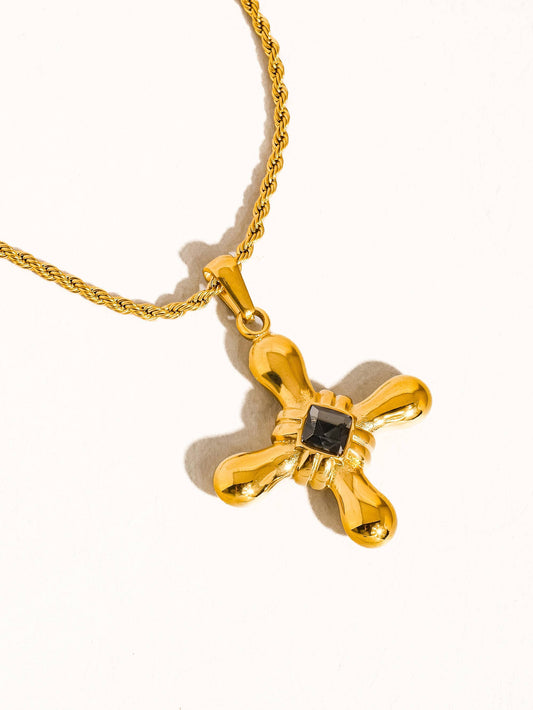 Flânerie by MAIQ - Chantal 18K Gold Non-Tarnish Stone Cross Necklace: Black