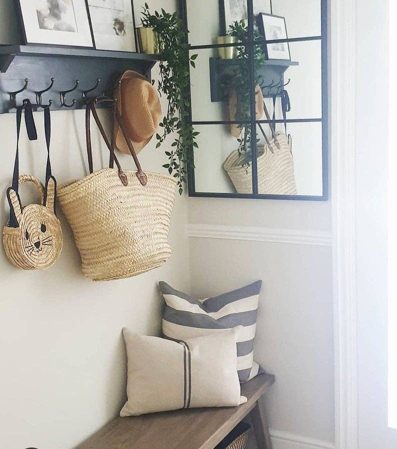 Handmade Straw Bag with Leather - French Market Chic: Brown leather strap